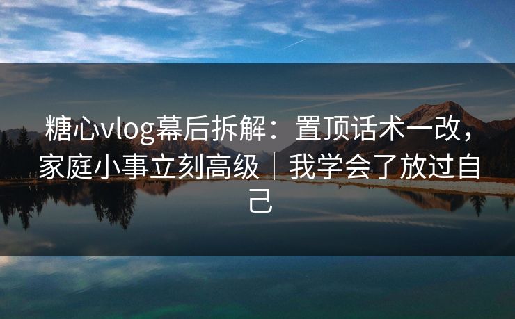 糖心vlog幕后拆解：置顶话术一改，家庭小事立刻高级｜我学会了放过自己