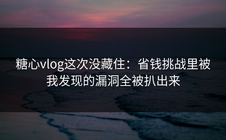 糖心vlog这次没藏住:省钱挑战里被我发现的漏洞全被扒出来 糖心vlog这次没藏住:省钱挑战里被我发现的漏洞全被扒出来